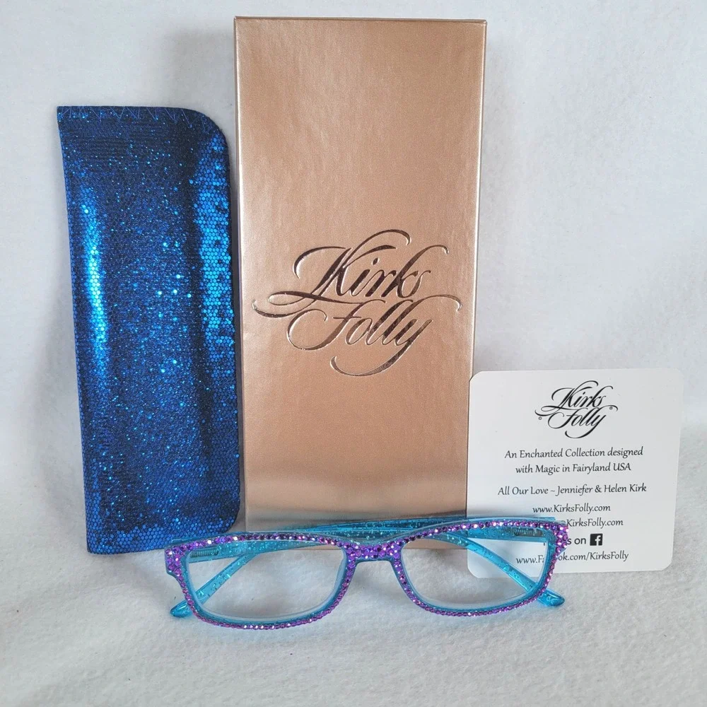 Kirks Folly Womens Readers Glitter Goddess +2.50 Rhinestone Reading Glasses Blue